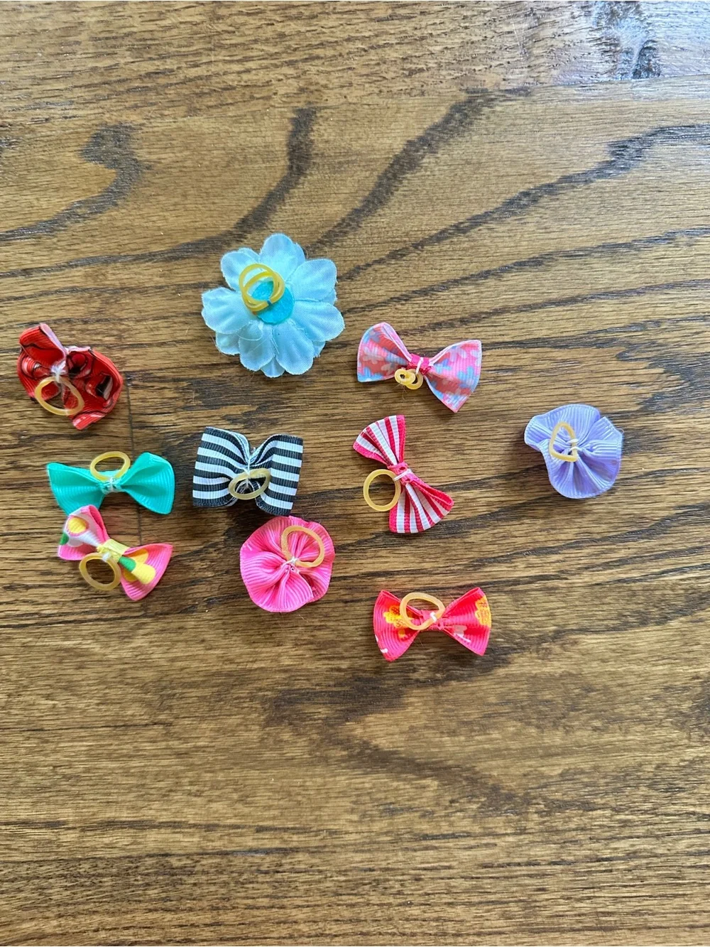 10 Assorted Bow Hair Cute topknot/ponytails - multicolor, vibrant colors